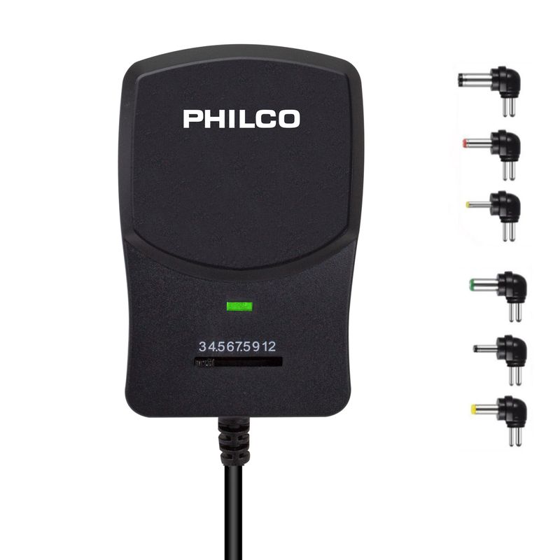 PHILCO - Transformador 12V Regulables 1.8A / 22W + 6 Plug Universales