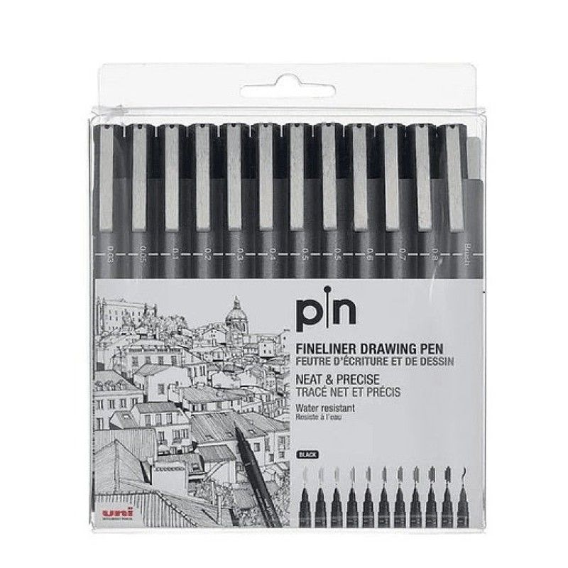 UNI BALL - Set de 12 tiralíneas Uni Pin 0.03 a 0.8mm
