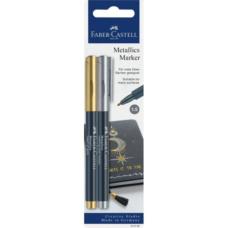 FABER-CASTELL - Set 2 Marcadores metálicos Dorado y Plata Faber Castell