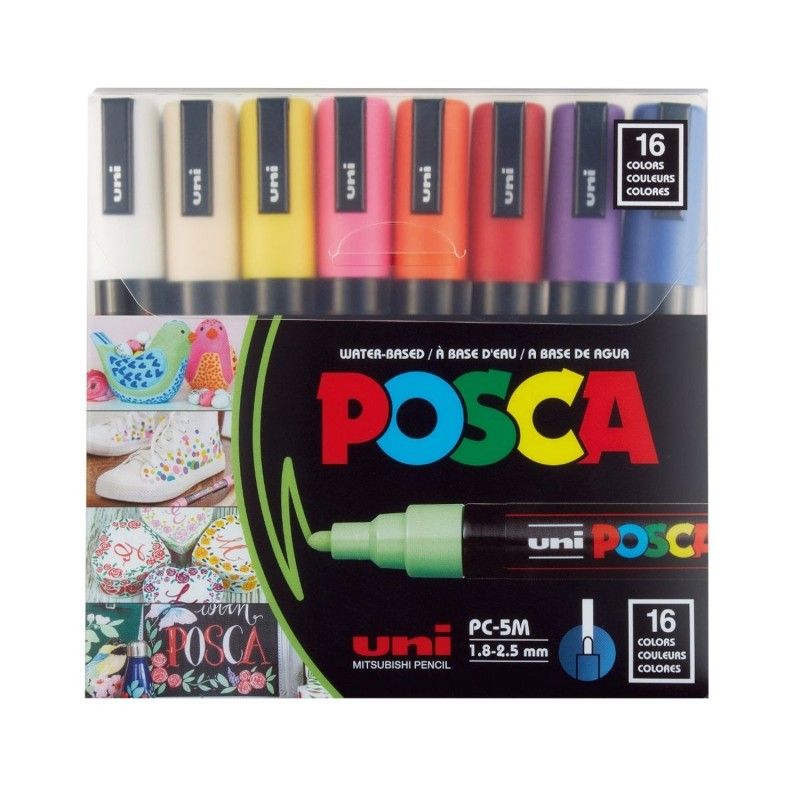 FABER-CASTELL - Set 16 Marcadores POSCA 5M - 16 Colores 18 a 25mm
