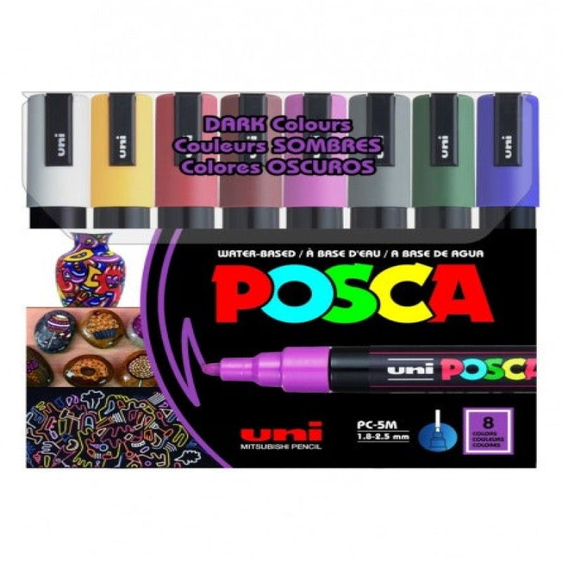 FABER-CASTELL - Set 8 Marcadores POSCA 5M - Colores Oscuros