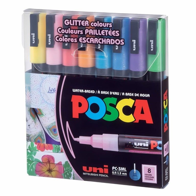 FABER-CASTELL - Set 8 Marcadores POSCA 3M - Glitter 09 a 13mm
