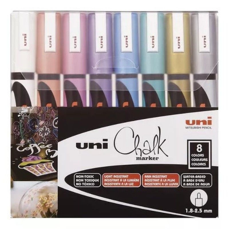 FABER-CASTELL - Set 8 Marcadores Tiza Uni Chalk 5M Colores metálicos