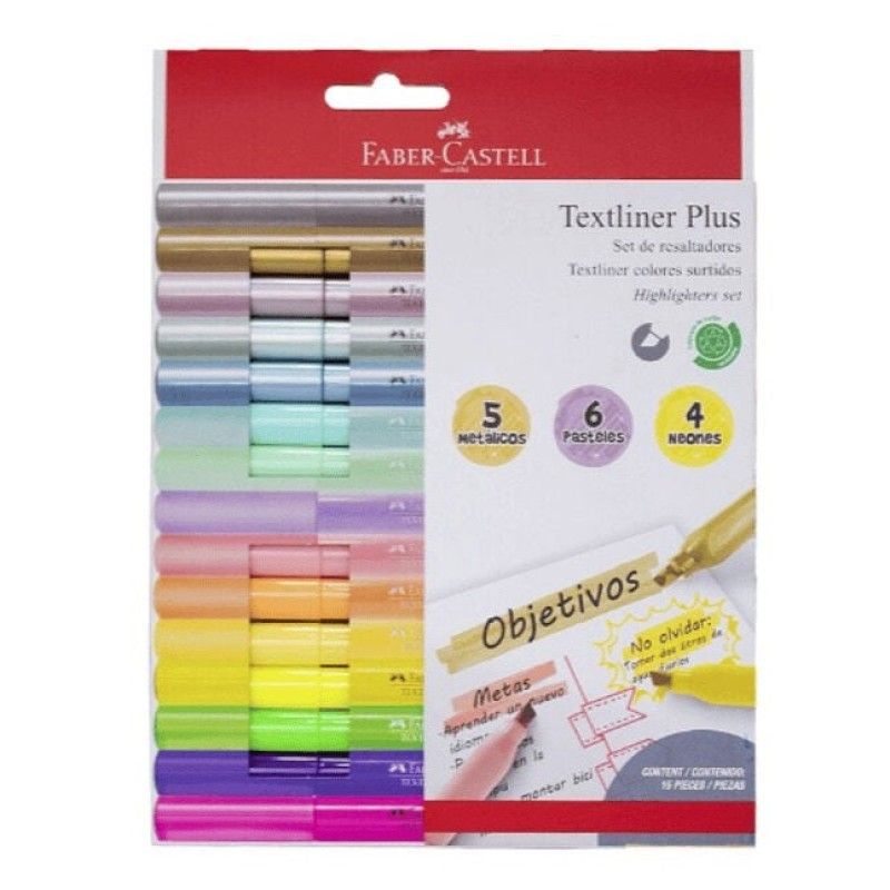 FABER-CASTELL - Faber-Castell 15 Destacadores Textliner Plus Especiales