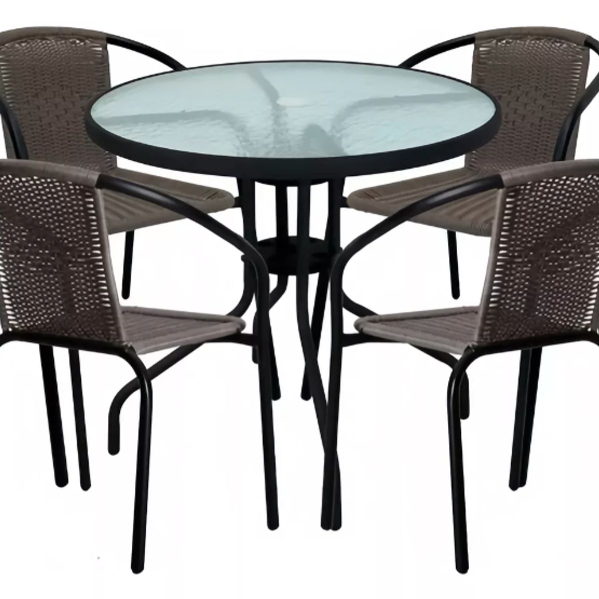 GENERICO - Juego Terraza Comedor Con 4 Sillas Ratan Cafe Oscuro