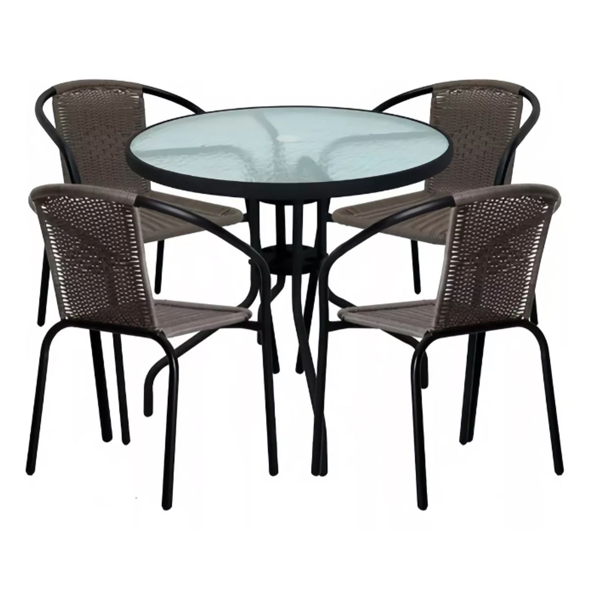 GENERICO - Juego Terraza Comedor Con 4 Sillas Ratan Cafe Oscuro