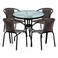 Juego Terraza Comedor Con 4 Sillas Ratan Cafe Oscuro
