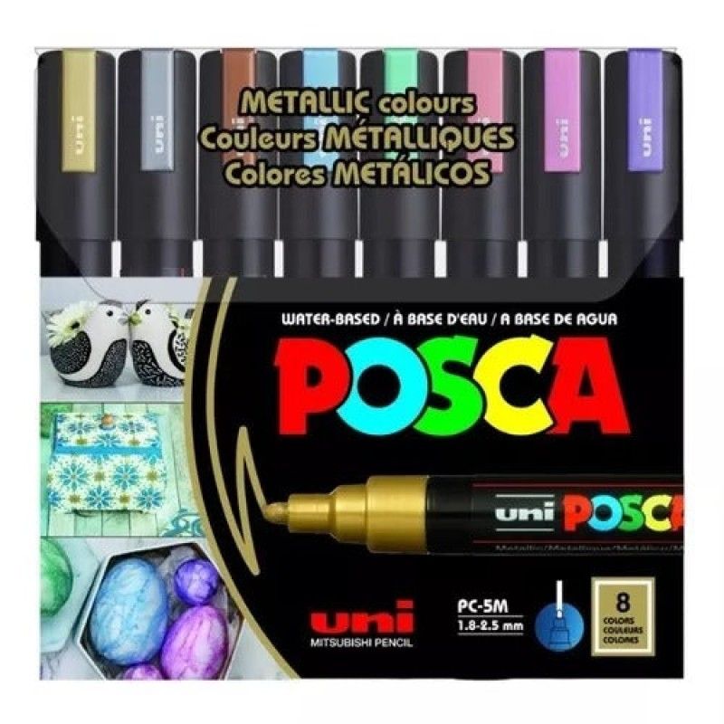 FABER-CASTELL - Set 8 Marcadores POSCA 5M Colores metálicos 18 a 25mm