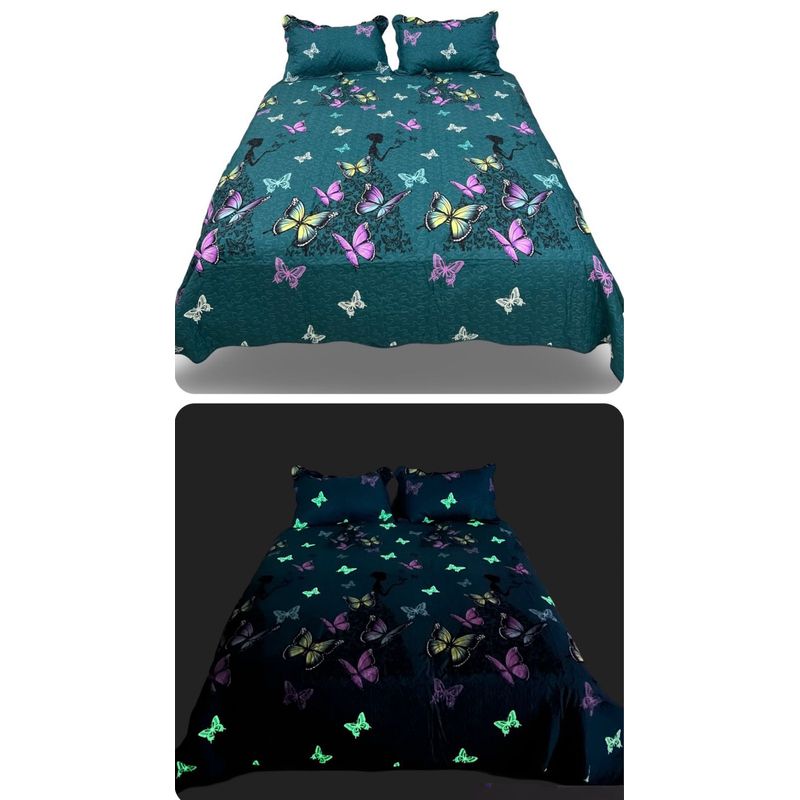 GENERICO - CUBRECAMA QUILT VERANO 2 PLAZA LUMINOSO DISEÑO TURQUESA MARIPOSAS TF