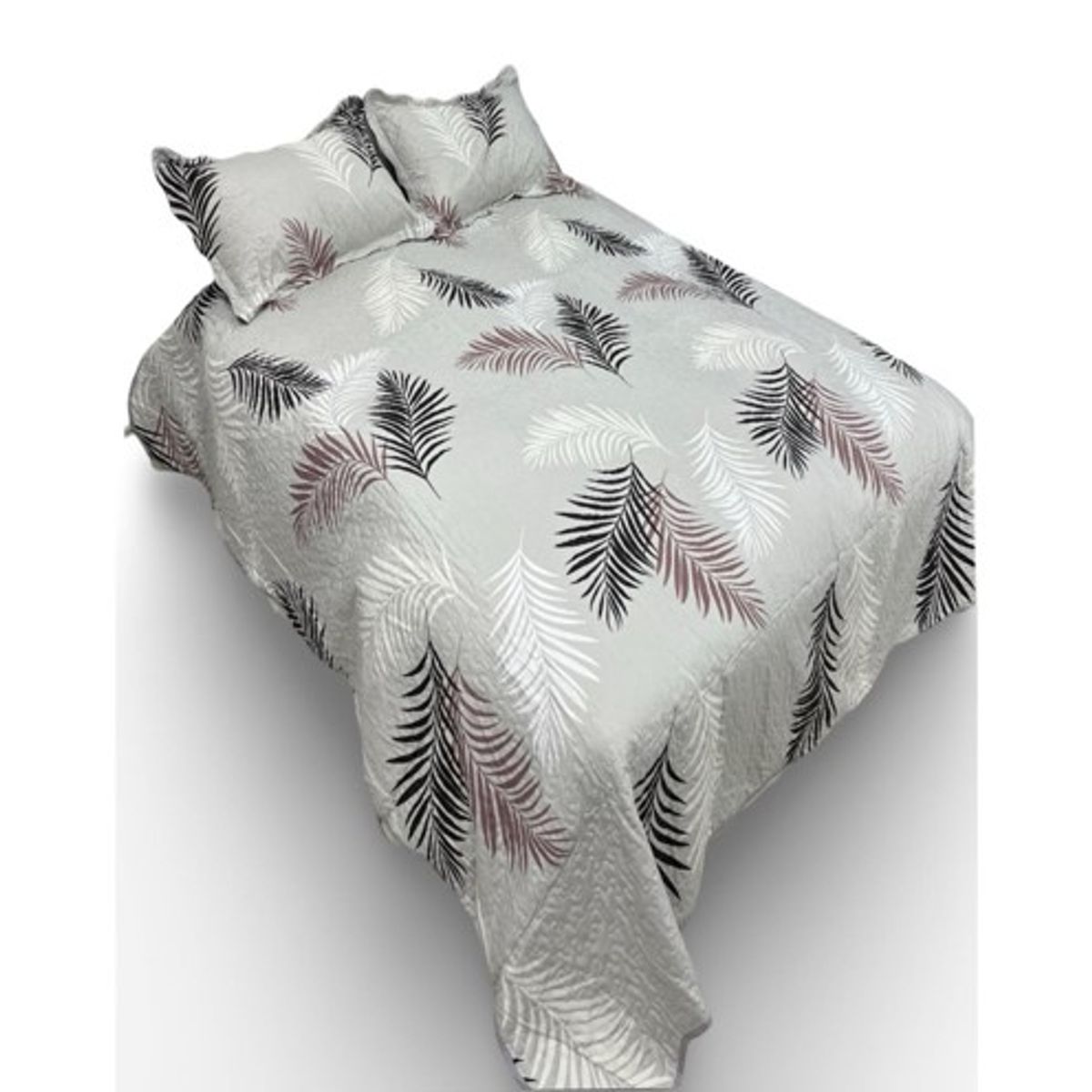 GENERICO - CUBRECAMA QUILT VERANO 2 PLAZA LUMINOSO DISEÑO GRIS PLUMAS TF
