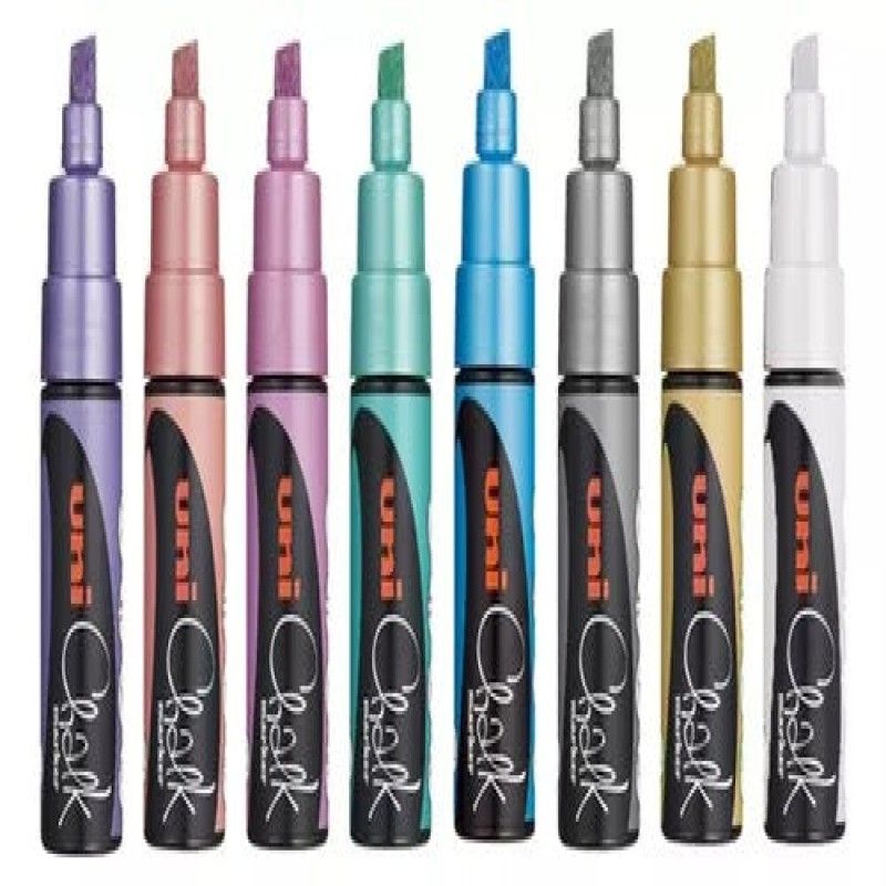 FABER-CASTELL - Set 8 Marcadores Tiza liquida Uni Chalk 8K metálicos