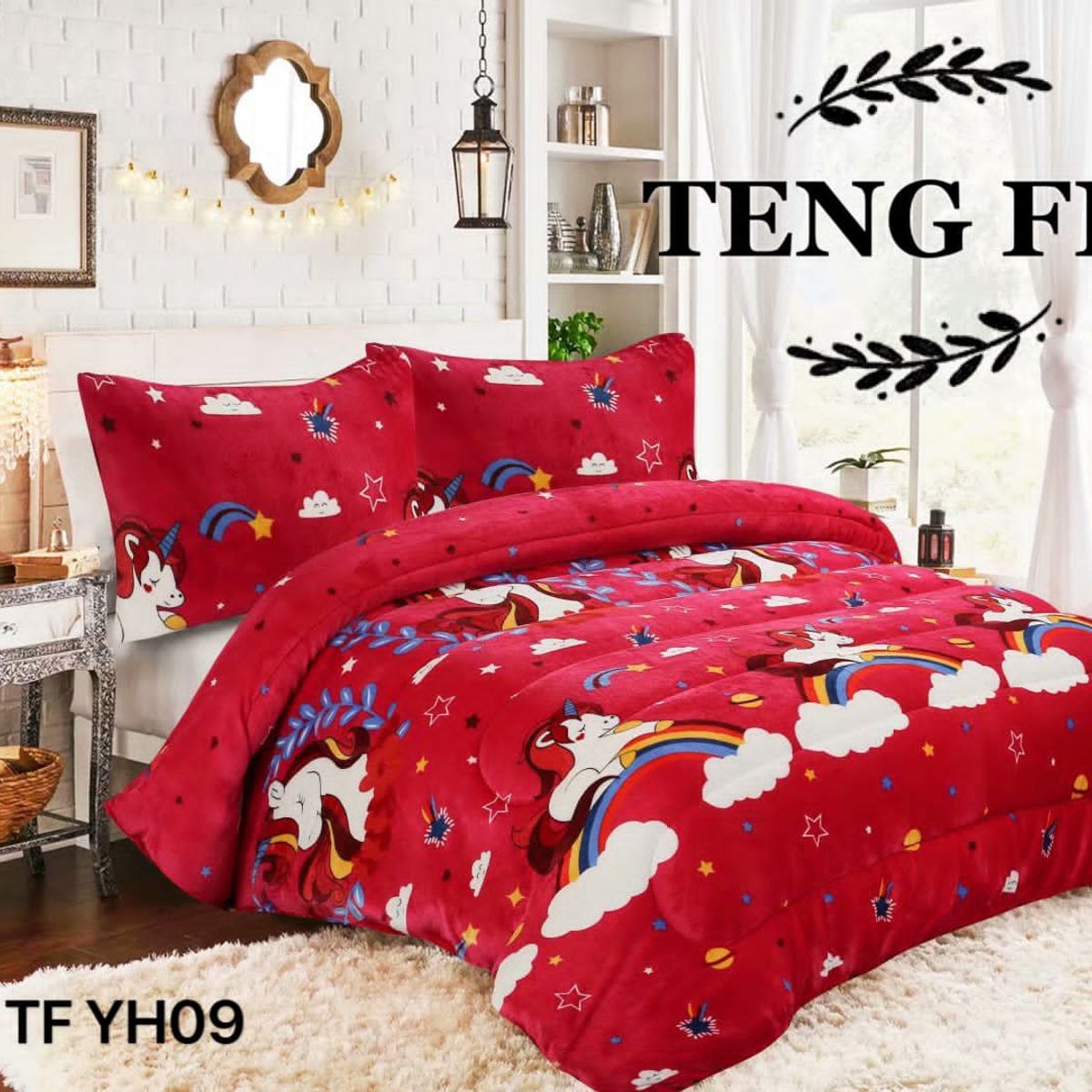 GENERICO - Cobertor plush con chiporro colcha plaza y media unicornio