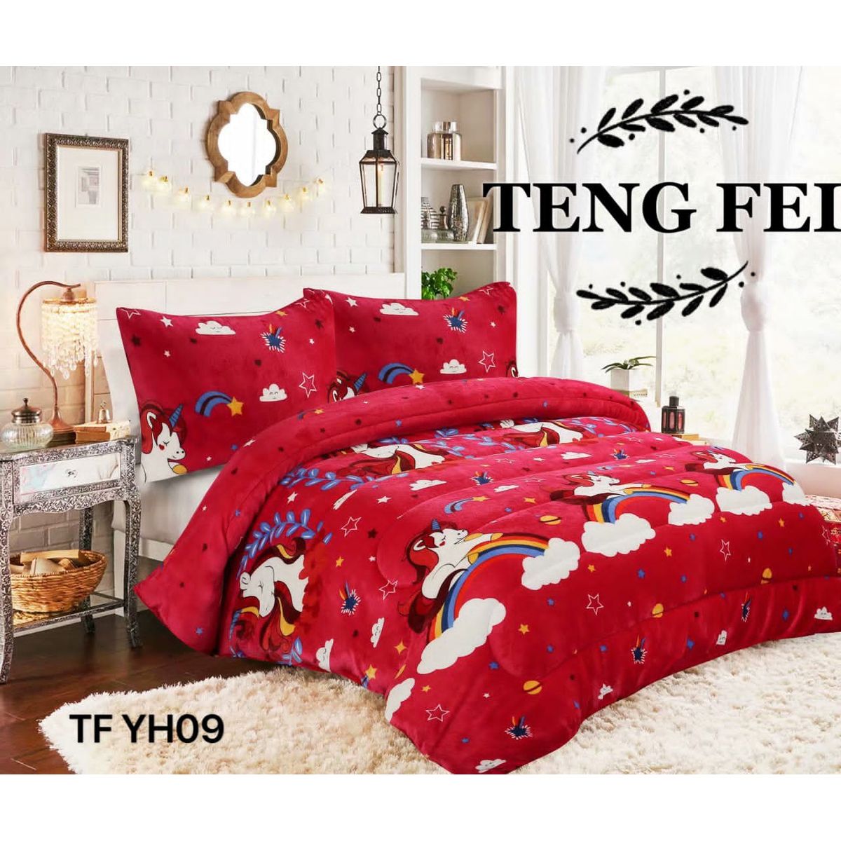 GENERICO - Cobertor plush con chiporro colcha plaza y media unicornio