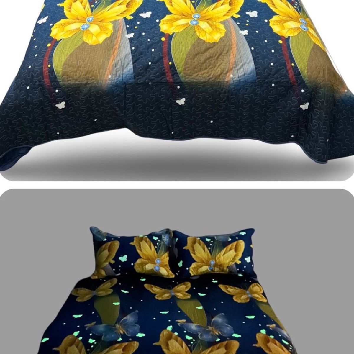 GENERICO - CUBRECAMA QUILT VERANO 2 PLAZA LUMINOSO DISEÑO MARIPOSA AMARILLA  TF