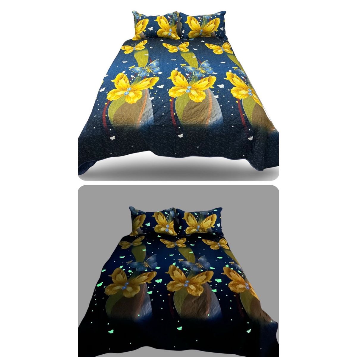 GENERICO - CUBRECAMA QUILT VERANO 2 PLAZA LUMINOSO DISEÑO MARIPOSA AMARILLA  TF