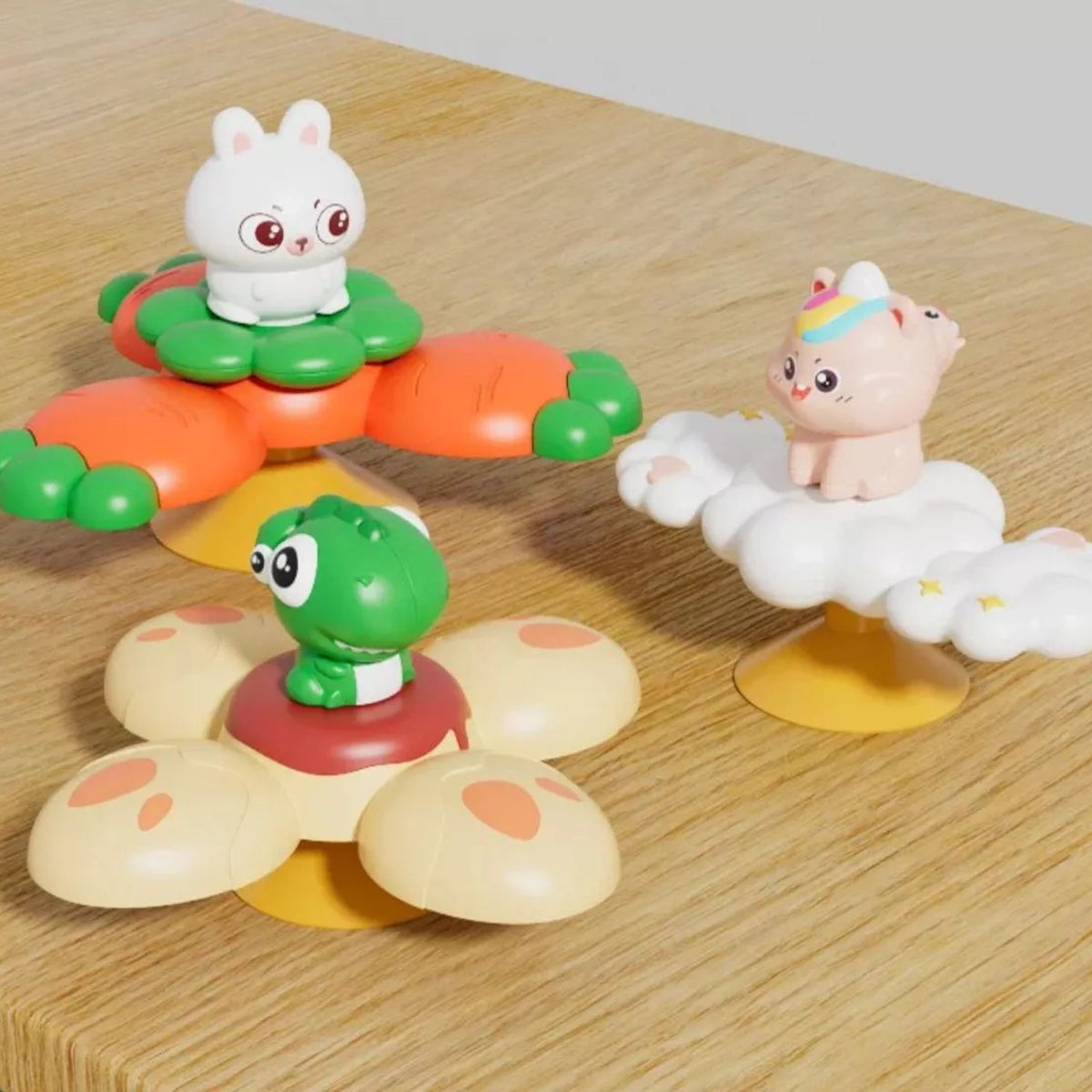 GENERICO - Pack 3 juguetes sensorial giratorio spinner con ventosa bebé