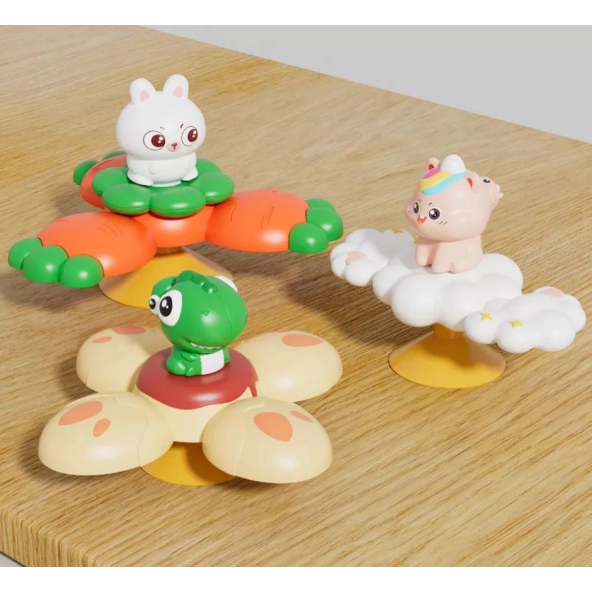 GENERICO - Pack 3 juguetes sensorial giratorio spinner con ventosa bebé