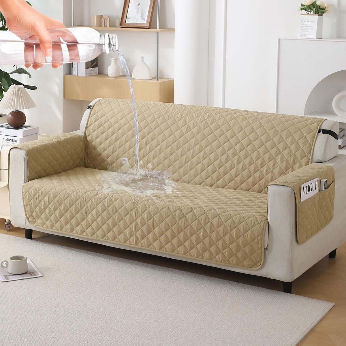 GENERICO - CUBRE SILLON REVERSIBLE 3+1+1 - 3 FUNDAS IMPERNEABLE CAFE Y BEIGE TF