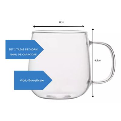 Imagen 2 del producto Set 2 Tazas Cafe de Vidrio 490 ML