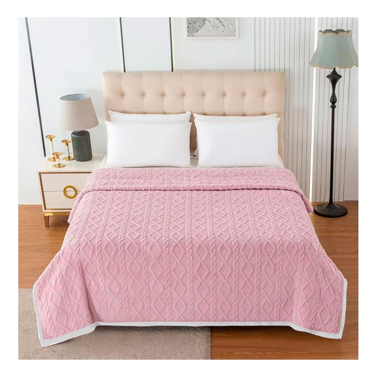 GENERICO - Manta Frazada Suave Diseño Geometrico Colores 240x215 - Rosa claro - Queen