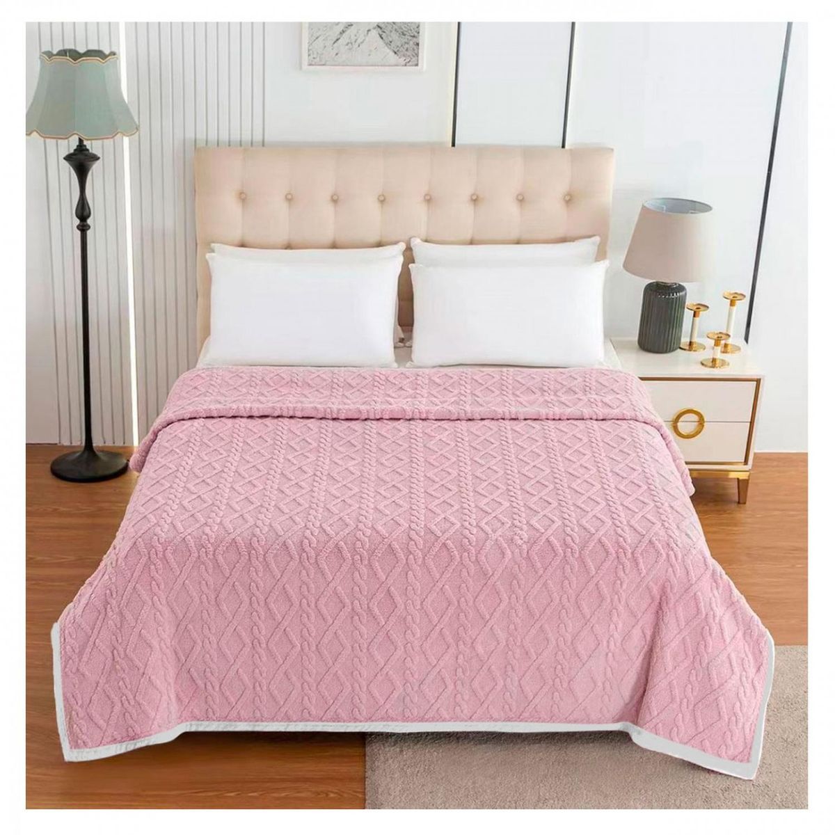 GENERICO - Manta Frazada Suave Diseño Geometrico Colores 240x215 - Rosa claro - Queen