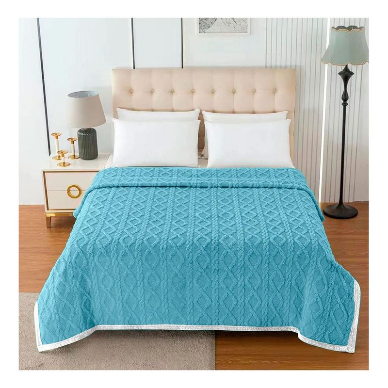 GENERICO - Manta Frazada Suave Diseño Geometrico Colores 240x215 - Azul acero - Queen