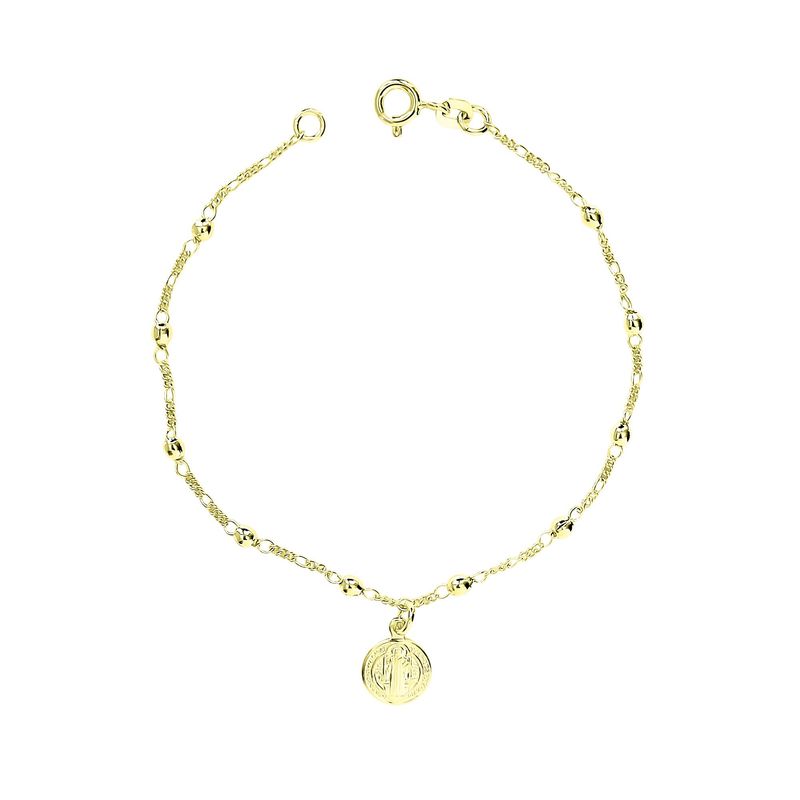 ANDREA COGGIOLA JOYAS - Pulsera Medalla San Benito Bolitas Enchapado Oro 18K