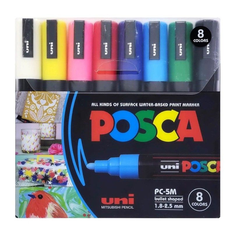 FABER-CASTELL - Set 8 Marcadores POSCA 5M - 8 Colores 18 a 25mm
