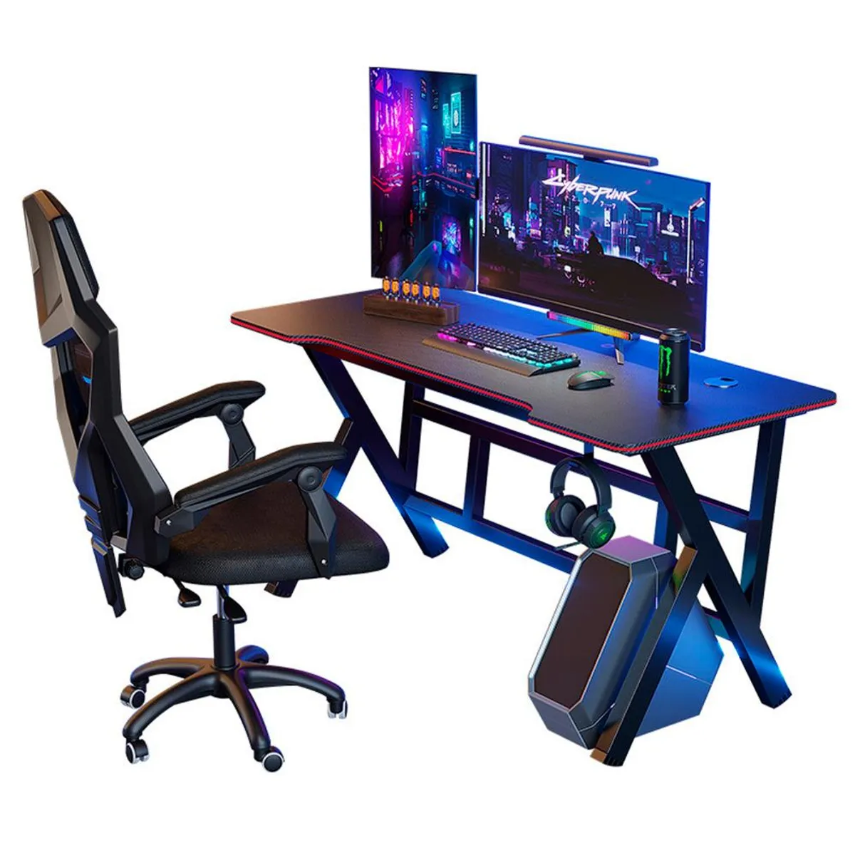 DETODOYMAS - Escritorio Gamer Profesional NegroRojo Chic Home - Negro