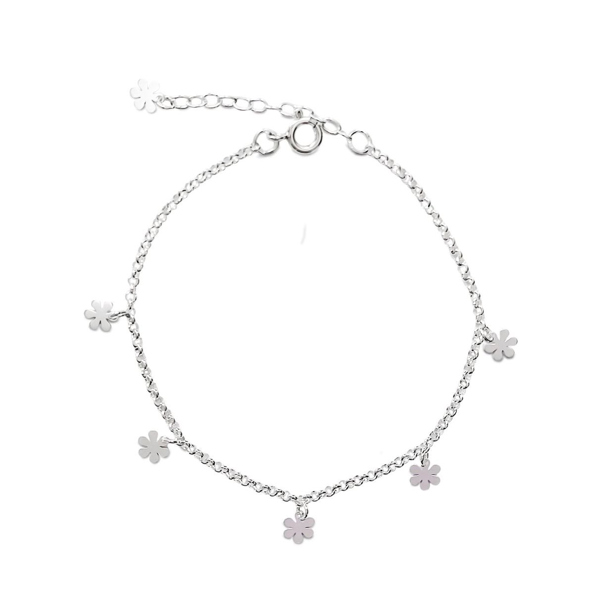 COGGIOLA - Pulsera 5 Flores Cadena Rolo Plata Fina 925