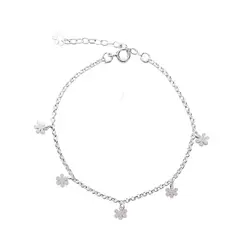 ANDREA COGGIOLA JOYAS - Pulsera 5 Flores Cadena Rolo Plata Fina 925