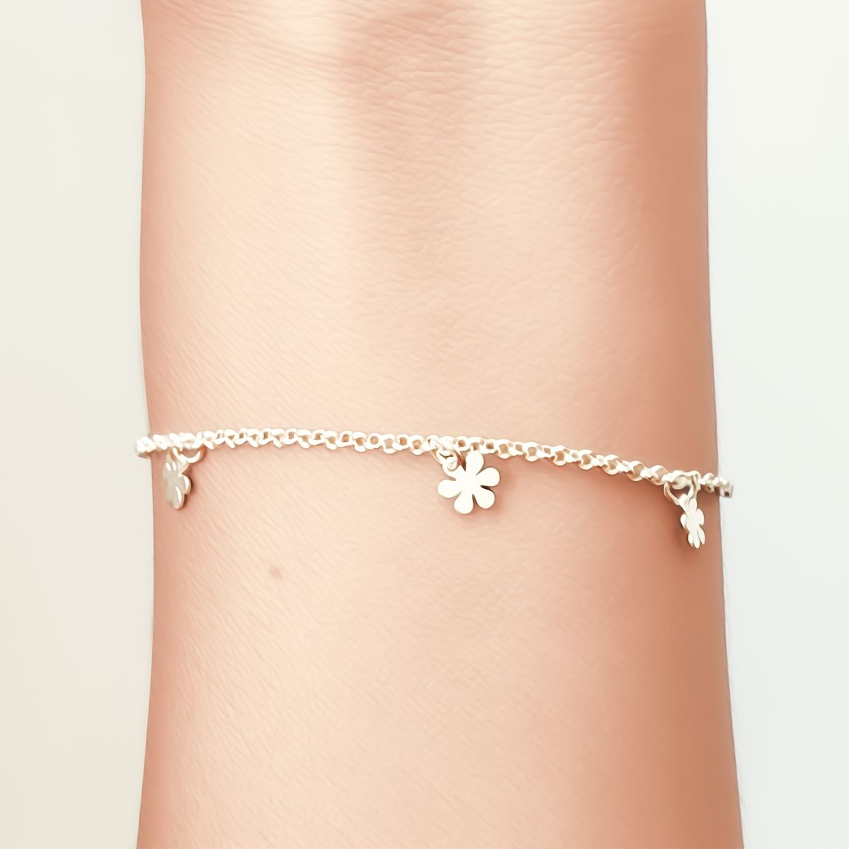 COGGIOLA - Pulsera 5 Flores Cadena Rolo Plata Fina 925