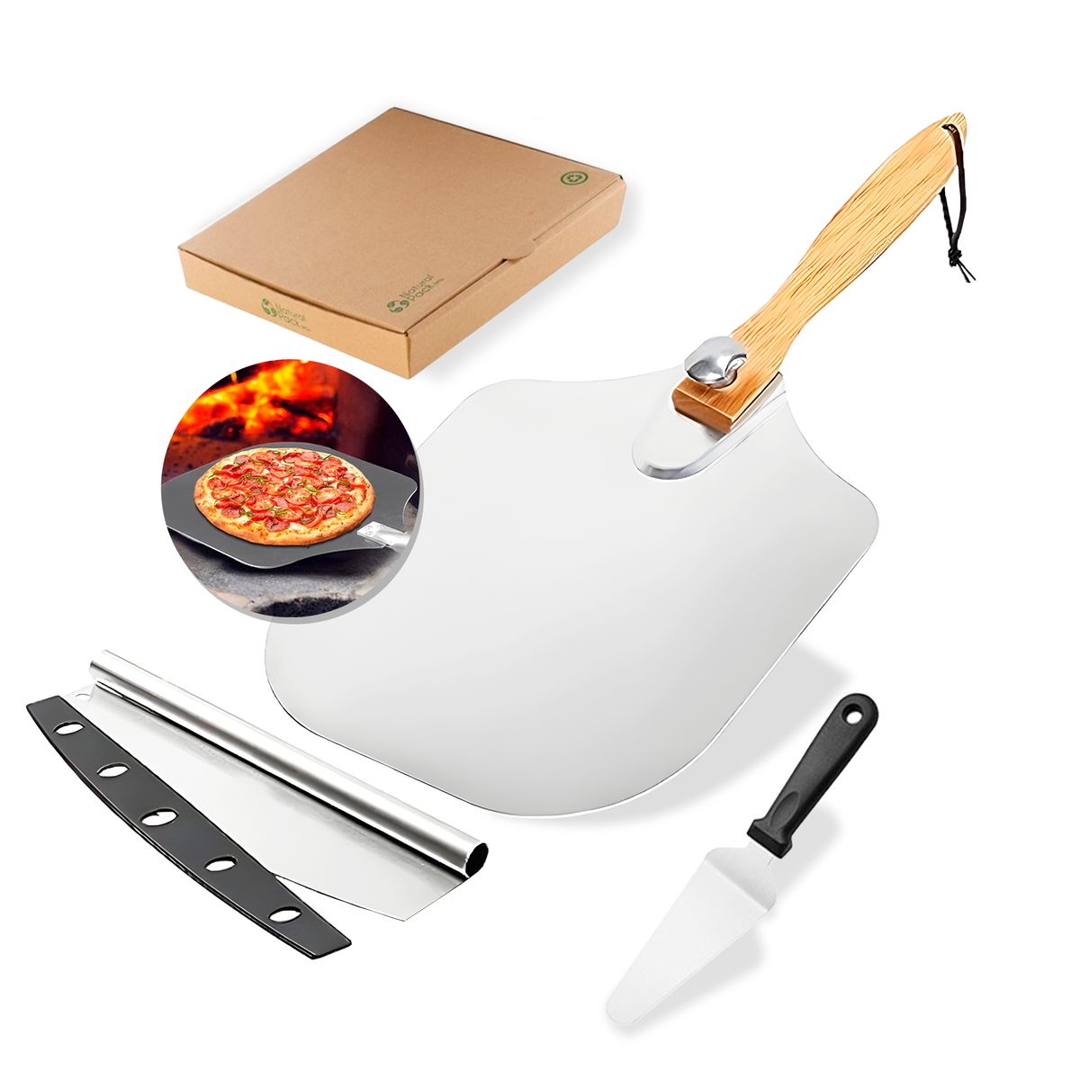 GENERICO - Espátula Pizza 12 pulgadas + Cortador + Pala de rebanadas