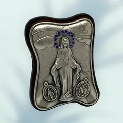 GENERICO - Cuadro Italiano Religioso De Madera y metal de la Virgen Milagrosa