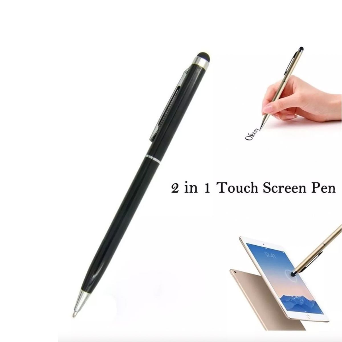 JOIGO - Lapiz Stylus Universal 2 En 1 Para iPad Y Tablet Celu Dorado