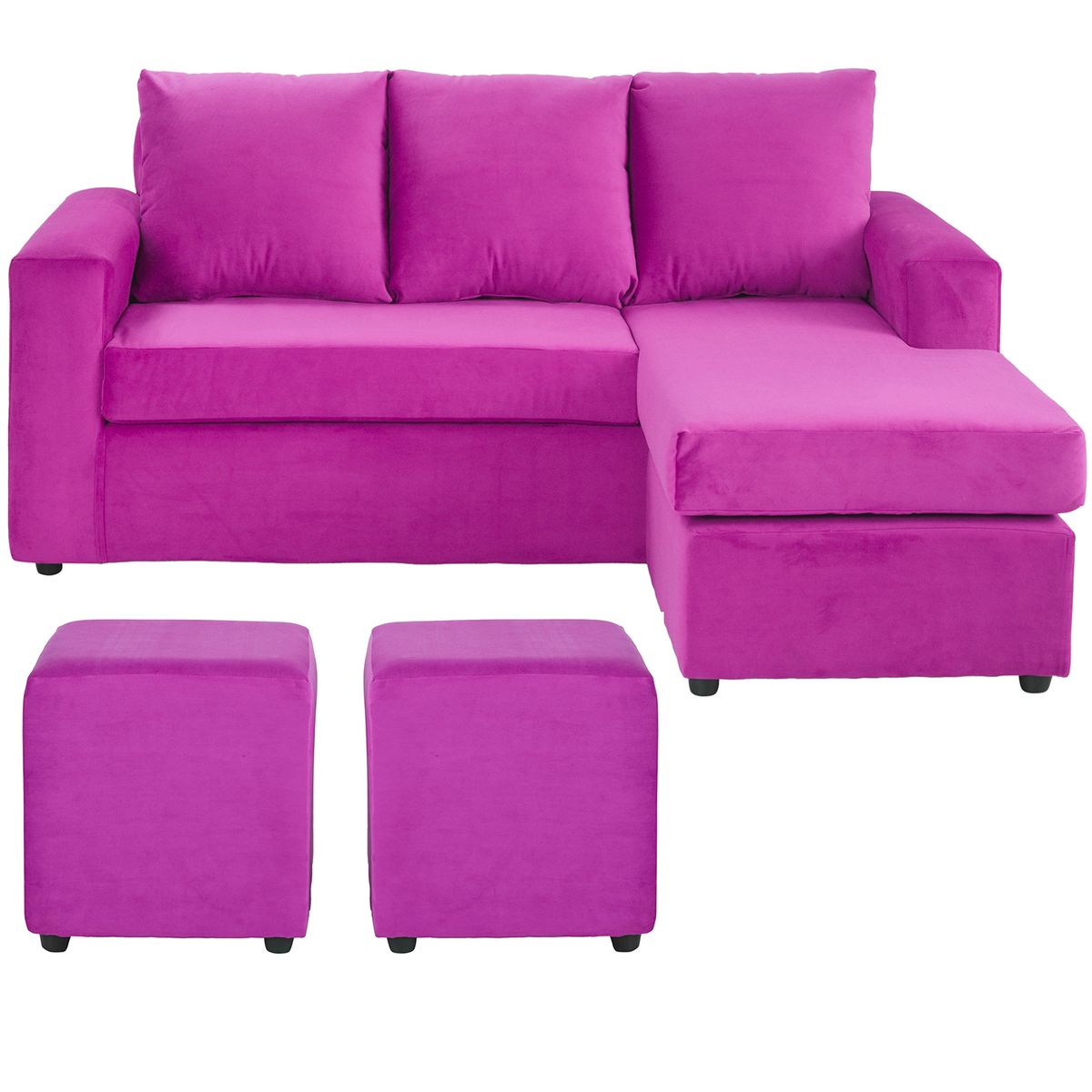 BODEVIR - Sofa Bi-L 3C+2 Pouf Felpa 30 Fucsia