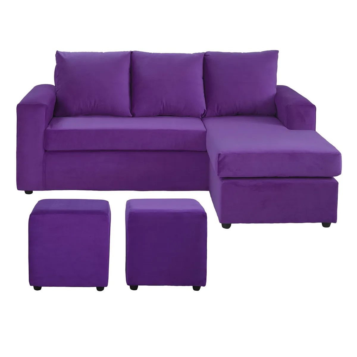 BODEVIR - Sofa Bi-L 3C+2 Pouf Felpa 30 Morado