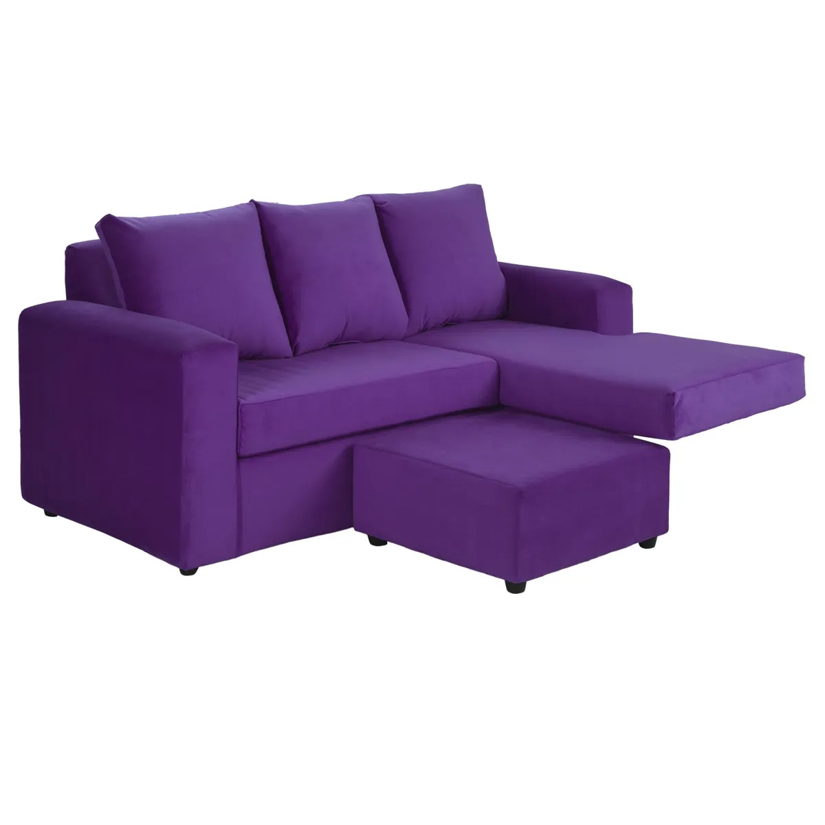 BODEVIR - Sofa Bi-L 3C+2 Pouf Felpa 30 Morado
