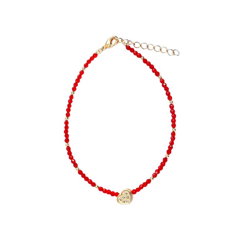 ANDREA COGGIOLA JOYAS - Pulsera Corazón Circón Enchapado Oro 18K Cristal Rojo