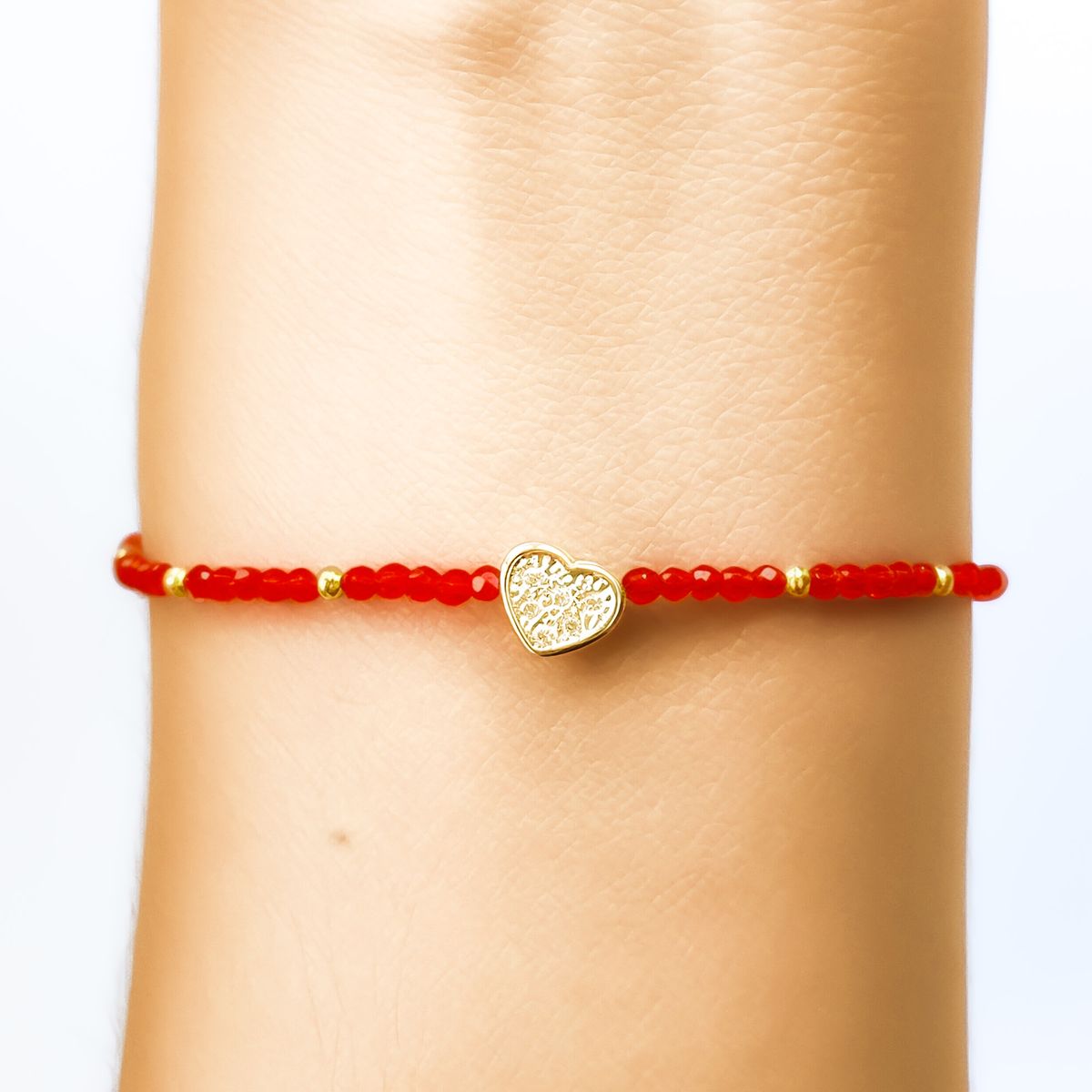 COGGIOLA - Pulsera Corazón Circón Enchapado Oro 18K Cristal Rojo