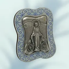 GENERICO - Cuadro Italiano Religioso De Madera y metal de la Virgen Milagrosa