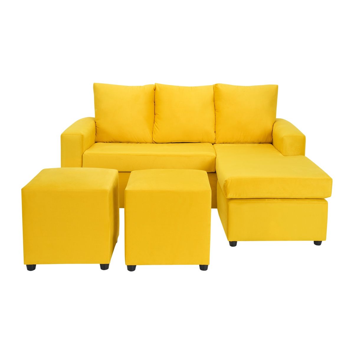 BODEVIR - Sofa Bi-L 3C+2 Pouf Felpa 30 Amarillo