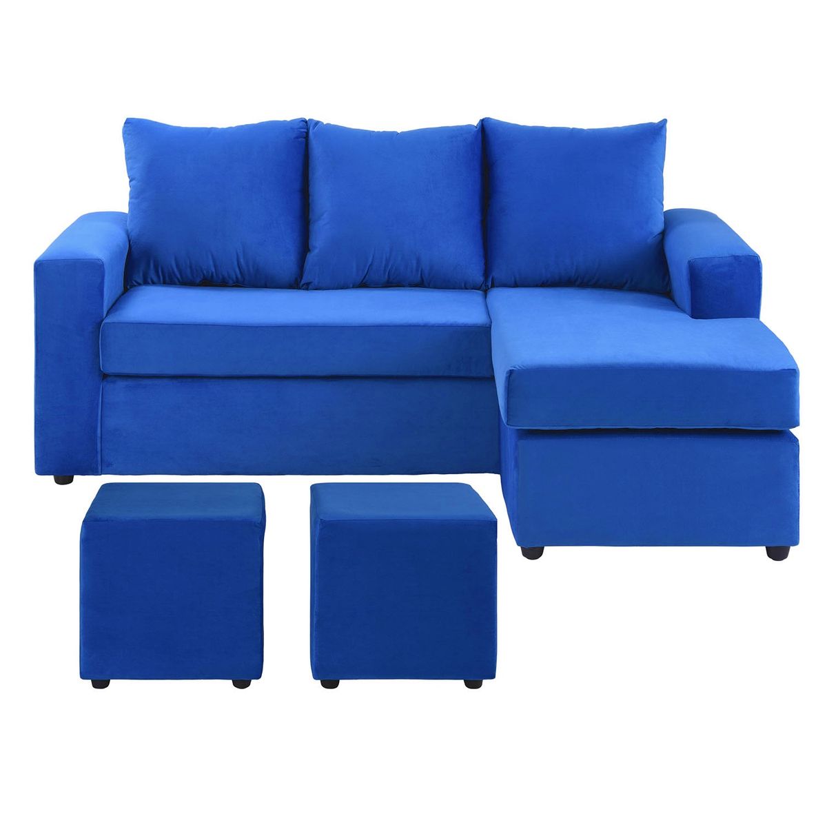 BODEVIR - Sofa Bi-L 3C+2 Pouf Felpa 30 Azul Rey
