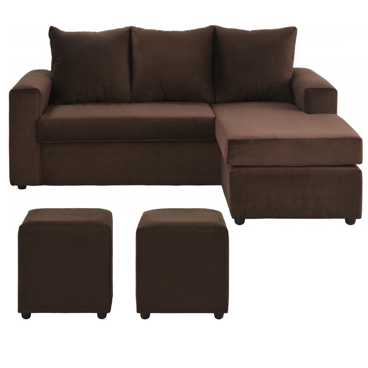 BODEVIR - Sofa Bi-L 3C+2 Pouf Felpa 30 Chocolate