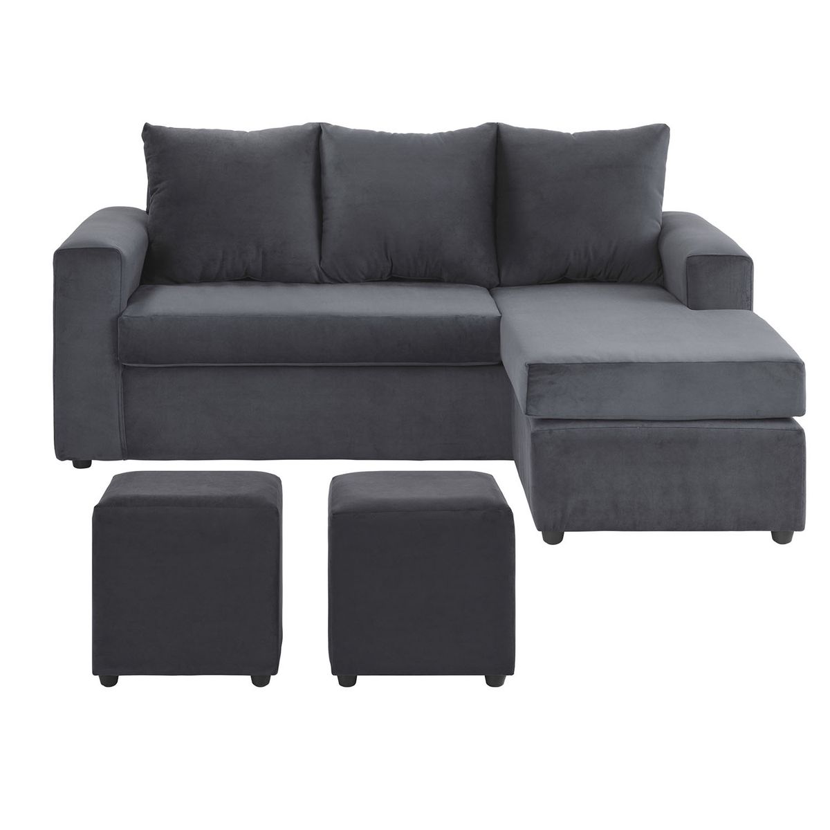 BODEVIR - Sofa Bi-L 3C+2 Pouf Felpa 30 Gris