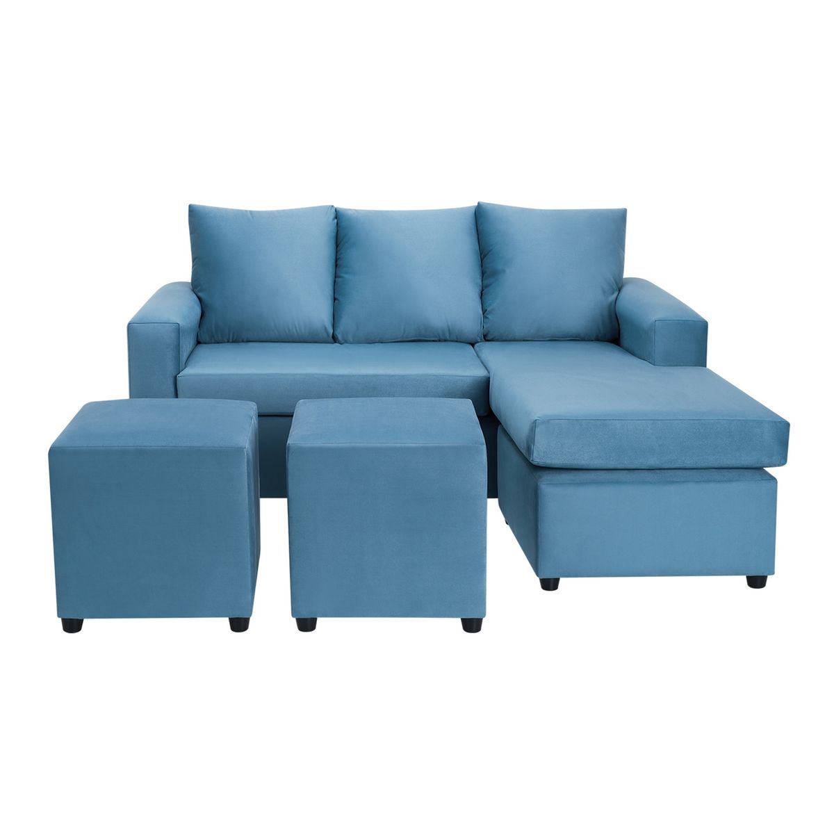 BODEVIR - Sofa Bi-L 3C+2 Pouf Felpa 30 Azul Petroleo