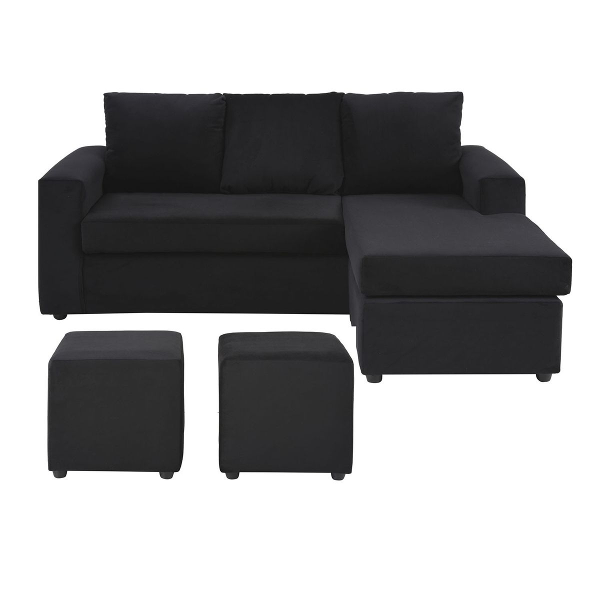 BODEVIR - Sofa Bi-L 3C+2 Pouf Felpa 30 Negro