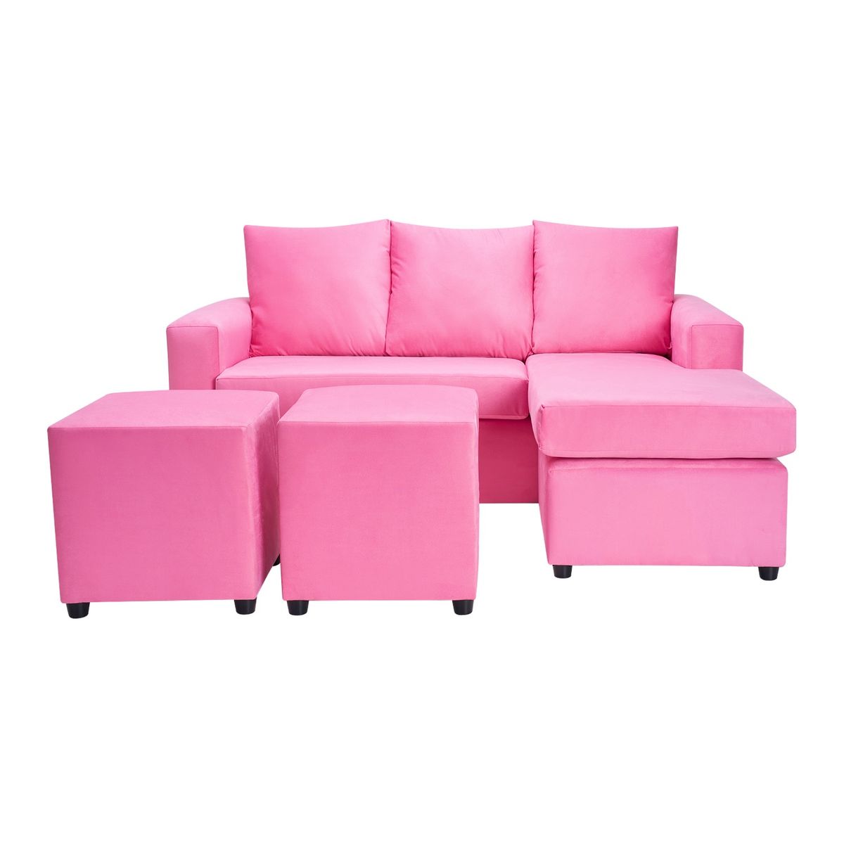 BODEVIR - Sofa Bi-L 3C+2 Pouf Felpa 30 Rosado