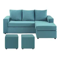 BODEVIR - Sofa Bi-L 3C+2 Pouf Felpa 30 Turquesa
