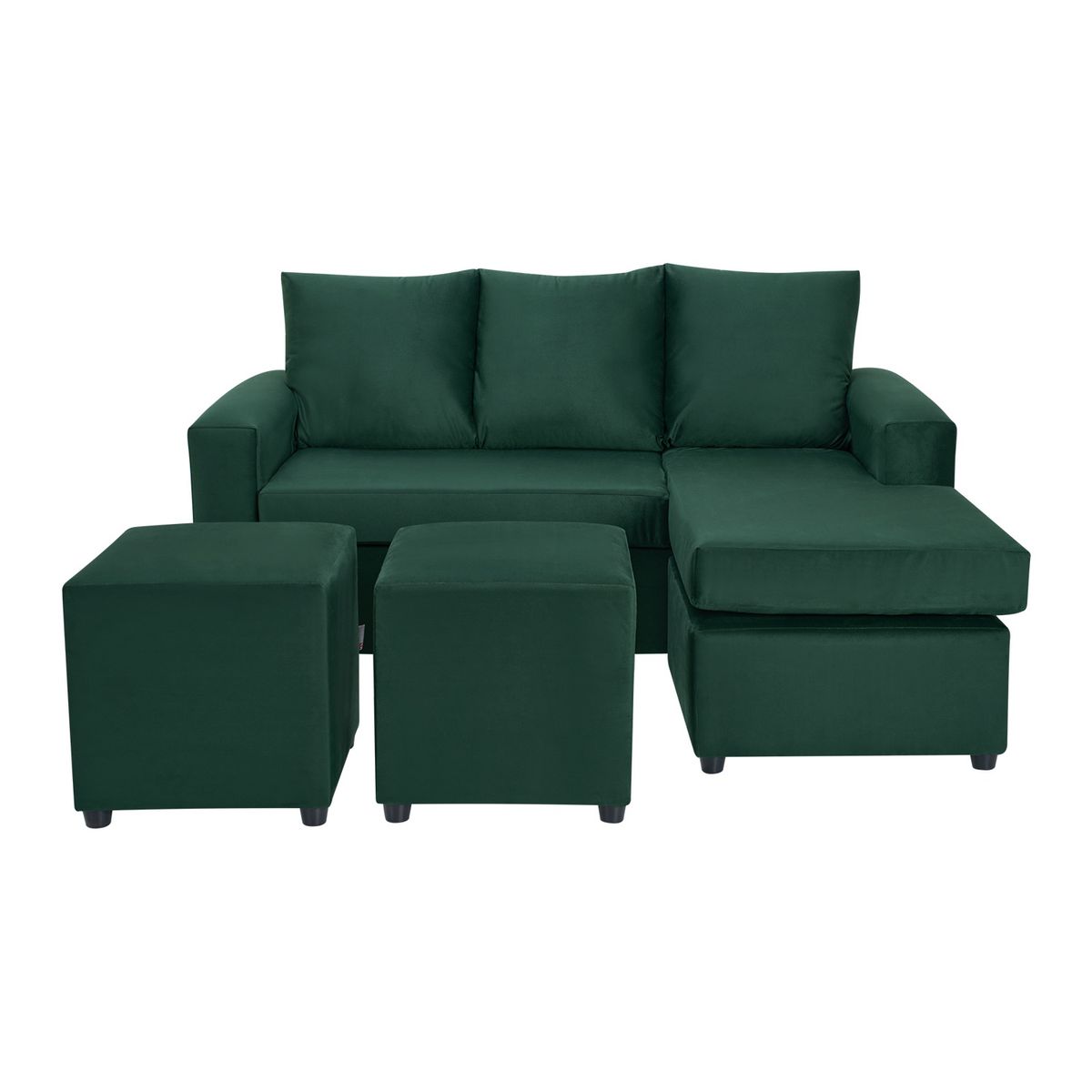 BODEVIR - Sofa Bi-L 3C+2 Pouf Felpa 30 Verde Botella